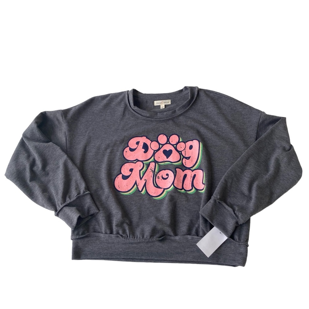 Moa Moa  "Dog Mom" Long Sleeve Lightweight Sweatshirt Grey Pink Junior Large NWT